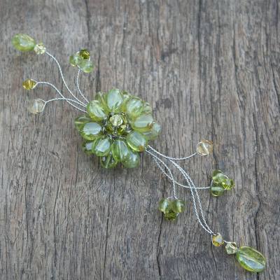 Peridot and crystal brooch pin, 'Lime Bouquet' - Peridot and crystal brooch pin