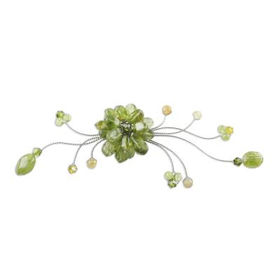 Peridot and crystal brooch pin, 'Lime Bouquet' - Peridot and crystal brooch pin