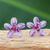Amethyst button earrings, 'Peace Flower' - Hand Crafted Beaded Amethyst Earrings (image 2) thumbail