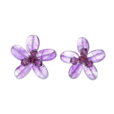 Hand Crafted Beaded Amethyst Earrings