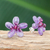 Amethyst button earrings, 'Peace Flower' - Hand Crafted Beaded Amethyst Earrings (image 2b) thumbail