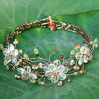 Peridot choker, 'Garland' - Hand Made Floral Carnelian and Quartz Choker Necklace