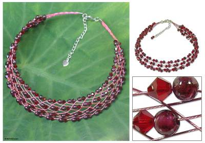Garnet choker, 'Cherry Fishnet' - Garnet choker