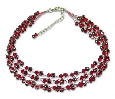 Garnet choker, 'Cherry Fishnet' - Garnet choker
