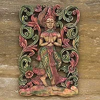 Teak relief panel, 'Angel'