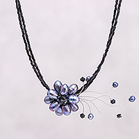 Pearl floral choker, 'Night Bouquet'