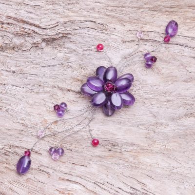 Amethyst brooch pin, 'Lilac Bouquet' - Floral Amethyst Brooch Pin