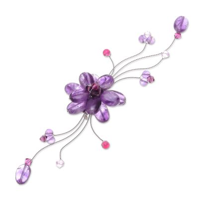 Amethyst brooch pin, 'Lilac Bouquet' - Floral Amethyst Brooch Pin