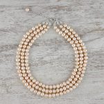 Cultured pearl strand necklace, 'Triple Halo' - Thai Cultured Peach Pearl Triple Strand Necklace