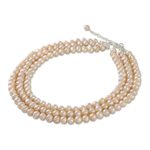 Cultured pearl strand necklace, 'Triple Halo' - Thai Cultured Peach Pearl Triple Strand Necklace