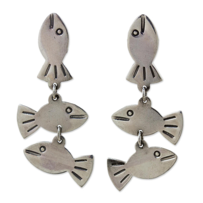 Silver dangle earrings, 'Silver Fishies' - Thai 950 Silver Fish Dangle Earrings