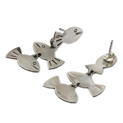 Silver dangle earrings, 'Silver Fishies' - Thai 950 Silver Fish Dangle Earrings