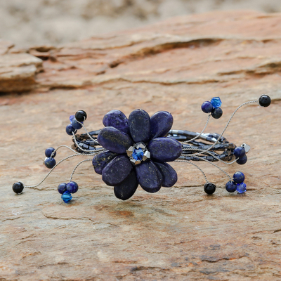 Lapis lazuli wrap bracelet, 'Blue Bouquet' - Lapis Lazuli Beaded Bracelet