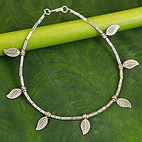 Silver anklet, 'Autumn Medley' - Hill Tribe Silver Anklet