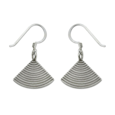 Silver dangle earrings, 'Silver Fans' - Silver dangle earrings