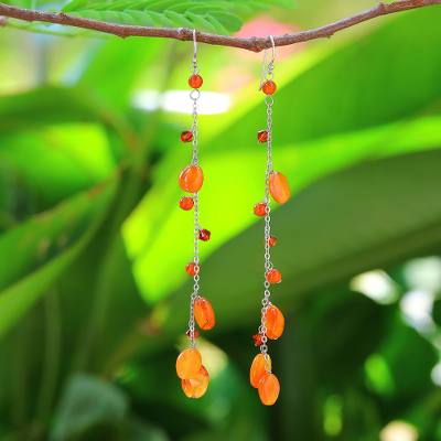 Carnelian dangle earrings, 'Fiery Romance' - Hand Made Carnelian Dangle Earrings