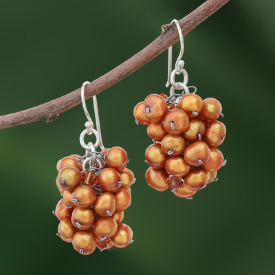 Pearl cluster earrings, Golden Grapes