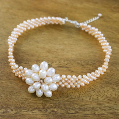 Pearl choker, 'Pink Romance' - Bridal Pearl Choker Necklace