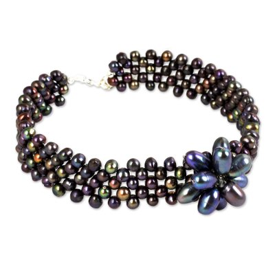 Pearl choker, 'Purple Romance' - Thai Pearl Choker Necklace