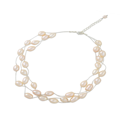 Pearl choker, 'Charming Rose' - Pearl Choker Necklace Handmade in Thailand