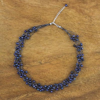 Pearl strand necklace, 'Purple Web of Beauty' - Artisan Crafted Pearl Strand Necklace