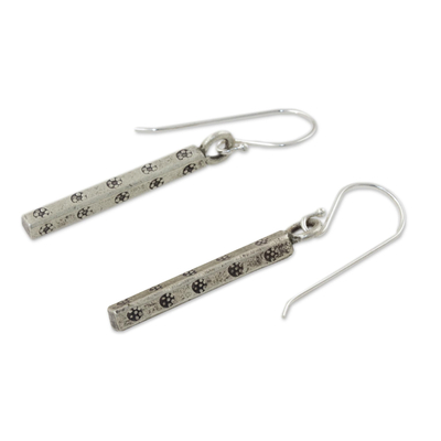 Silver dangle earrings, 'Life' - Hill Tribe 950 Silver Dangle Earrings