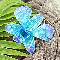 Natural orchid gold-plated stickpin, 'Forever Blue' - Natural Orchid Gold Plated Stick Pin 