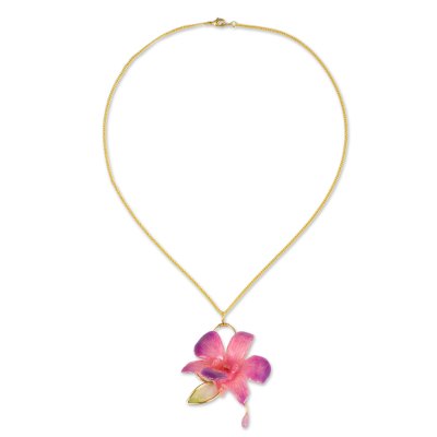 Natural orchid gold-plated flower necklace