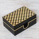 Lacquered wood box, 'Chess' - Handcrafted Lacquerware Mango Wood Decorative Box