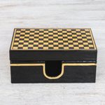 Lacquered wood box, 'Chess' - Handcrafted Lacquerware Mango Wood Decorative Box