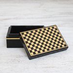 Lacquered wood box, 'Chess' - Handcrafted Lacquerware Mango Wood Decorative Box