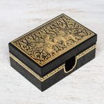 Lacquered wood box, 'Kings at War' - Lacquerware Mango Wood Decorative Box