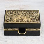Lacquered wood box, 'Kings at War' - Lacquerware Mango Wood Decorative Box