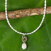 Pearl and jade pendant necklace, 'Lucky Cycle' - Handcrafted Pearl and Jade Necklace