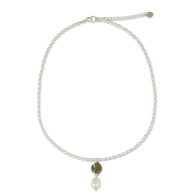 Pearl and jade pendant necklace, 'Lucky Cycle' - Handcrafted Pearl and Jade Necklace