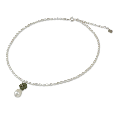 Pearl and jade pendant necklace, 'Lucky Cycle' - Handcrafted Pearl and Jade Necklace