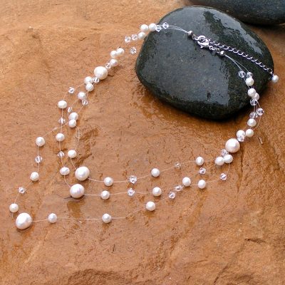 Pearl choker, 'Gossamer White' - Handcrafted Bridal Pearl Necklace
