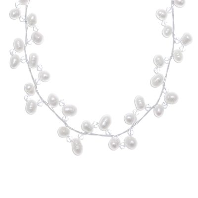 Pearl and crystal choker, 'Spiral' - Bridal Pearl Strand Necklace