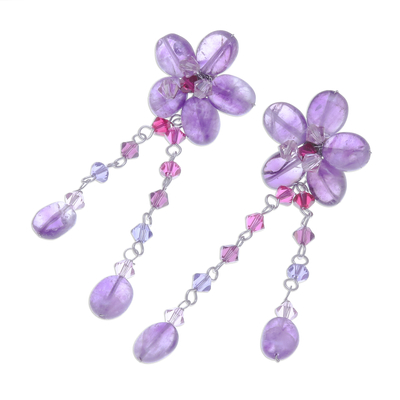 Amethyst dangle earrings, 'Blossom Bounty' - Artisan Crafted Amethyst Earrings