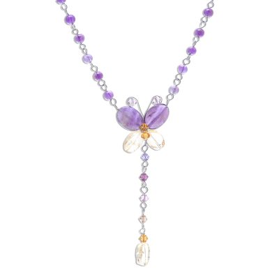 Beaded Amethyst and Citrine Necklace