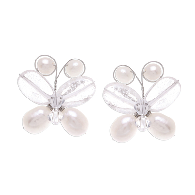 Beaded Pearl and Quartz Earrings