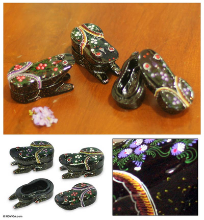 Lacquered wood boxes, 'Fortunate Frogs' (set of 3) - Lacquered wood boxes (Set of 3)