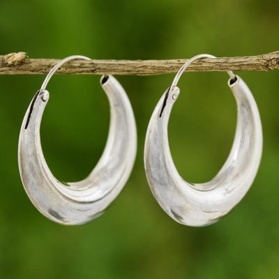 Sterling silver hoop earrings, 'Full Moon' - Sterling Silver Hoop Earrings