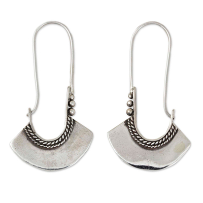 Sterling silver hoop earrings, 'Hollow Bell' - Women's Sterling Silver Hoop Earrings