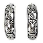 Sterling silver half hoop earrings, 'Moon in the Forest' - Handmade Sterling Silver Half Hoop Earrings