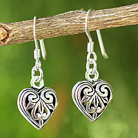 Sterling silver heart earrings, 'Filigree Heart'