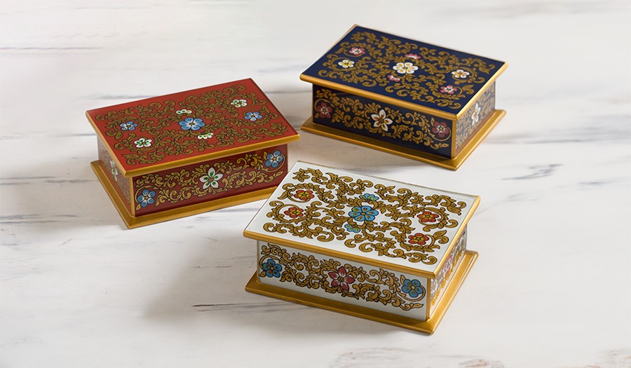 Reverse Painted Glass Decor Boxes